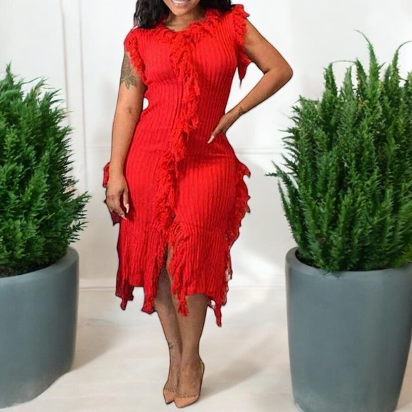 NEW Double Take Red Knit Sleeveless Fringe Sweater Dress - Picture 3 of 17